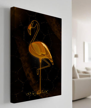 Elegant golden flamingo on abstract dark background