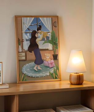 Mother and child bonding in a vibrant living room