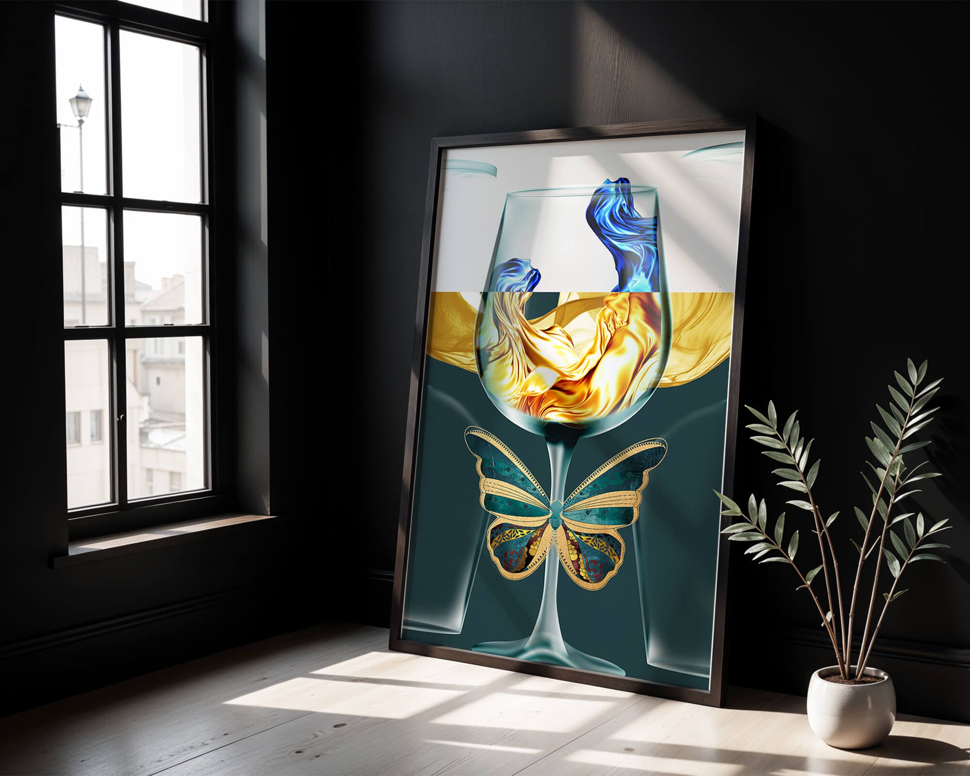 Cristallo con scultura di liquido e arte di farfalla