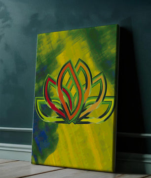 Diseño abstracto de loto con colores vivos y formas orgánicas