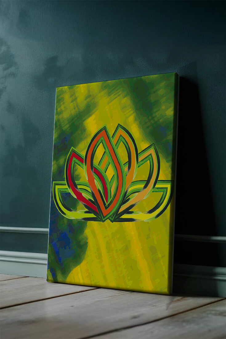 Diseño abstracto de loto con colores vivos y formas orgánicas