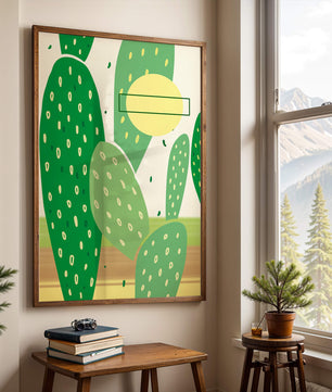 Art abstrait de cactus avec des éléments verts et jaunes