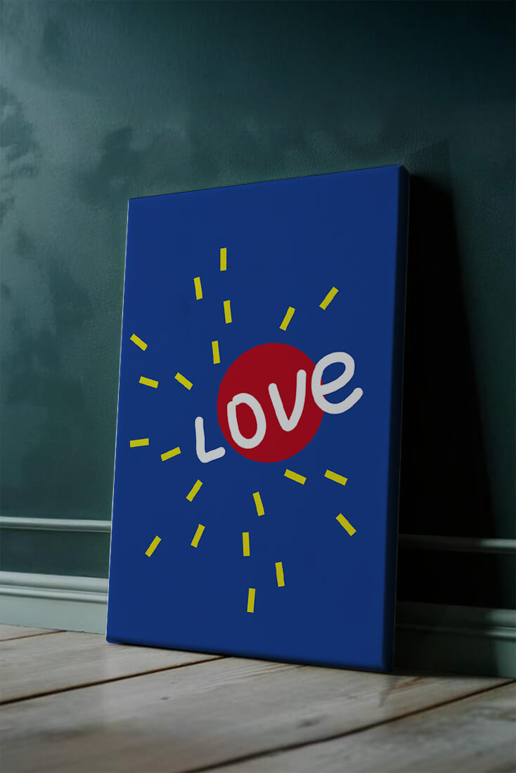 Colorful love-themed abstract design with bold elements