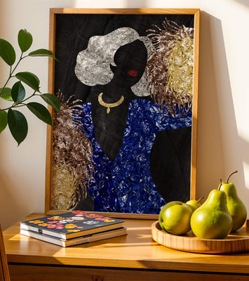 Abstract art with colorful foil textures and silhouette