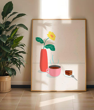 Cozy Breakfast with Coffee, Cake, and Sunflower in Vase - Mi tienda