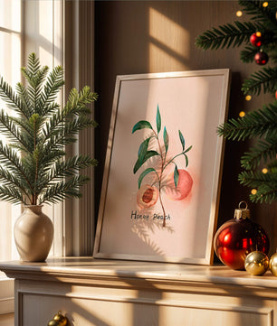 Watercolor Illustration of Honey Peach with Leaves on Light Background - Mi tienda