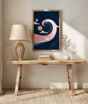 Cosmic Waves and Planets with Whimsical Pink Swirls and Stars - Mi tienda