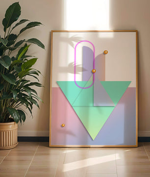 Composition géométrique abstraite avec des couleurs pastel et des éléments dorés