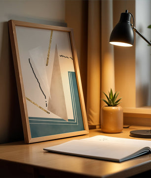 Abstraktes geometrisches Kunstwerk mit goldenen Elementen