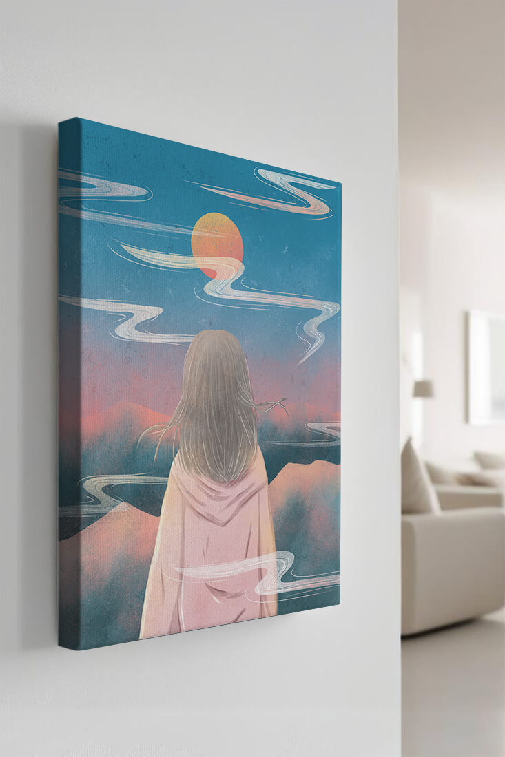 Ruhige Landschaft mit Silhouette, die den Sonnenuntergangshimmel und die Wolken betrachtet