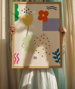 Abstraktes Blumendesign mit bunten geometrischen Formen