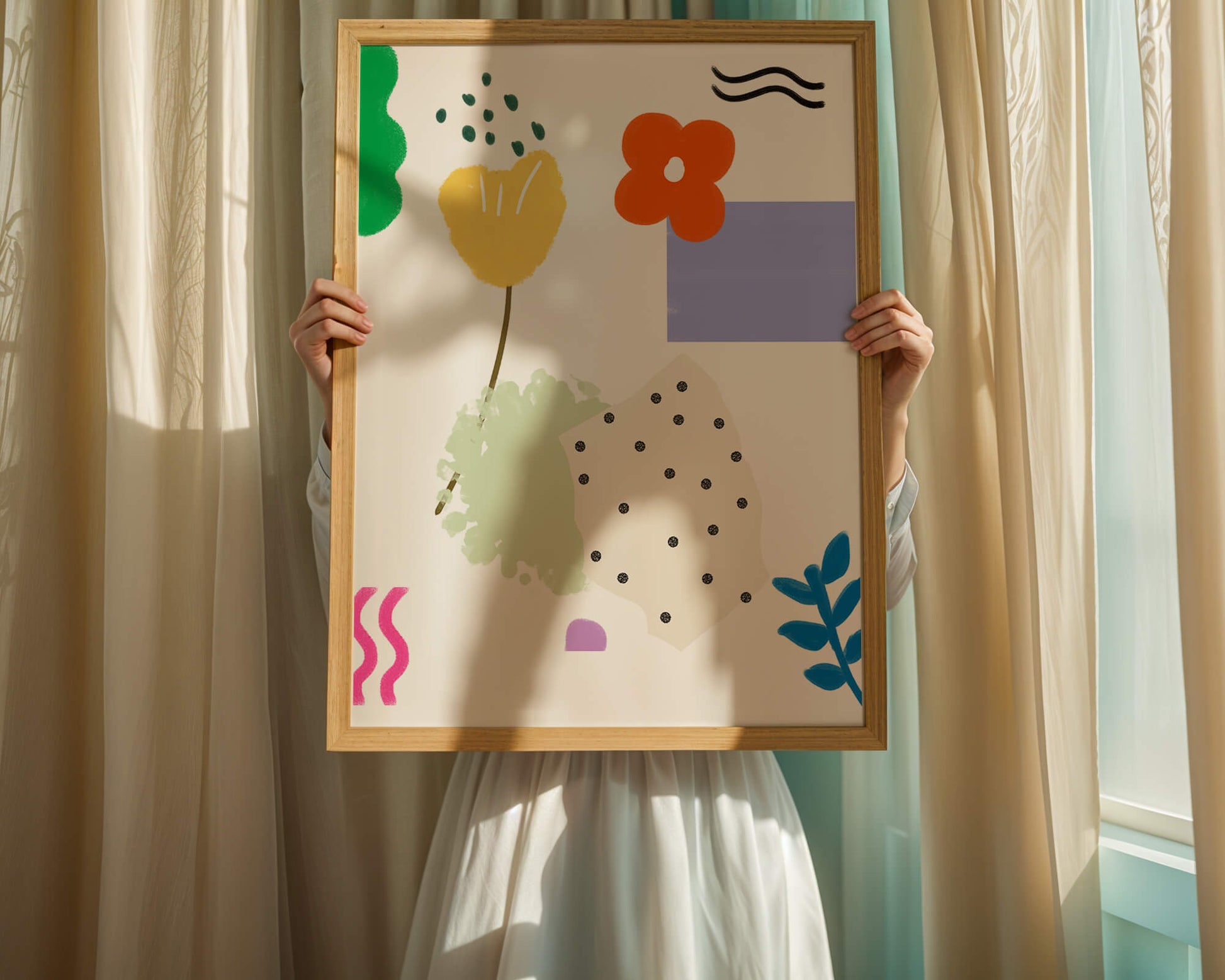 Abstract floral design with colorful geometric shapes