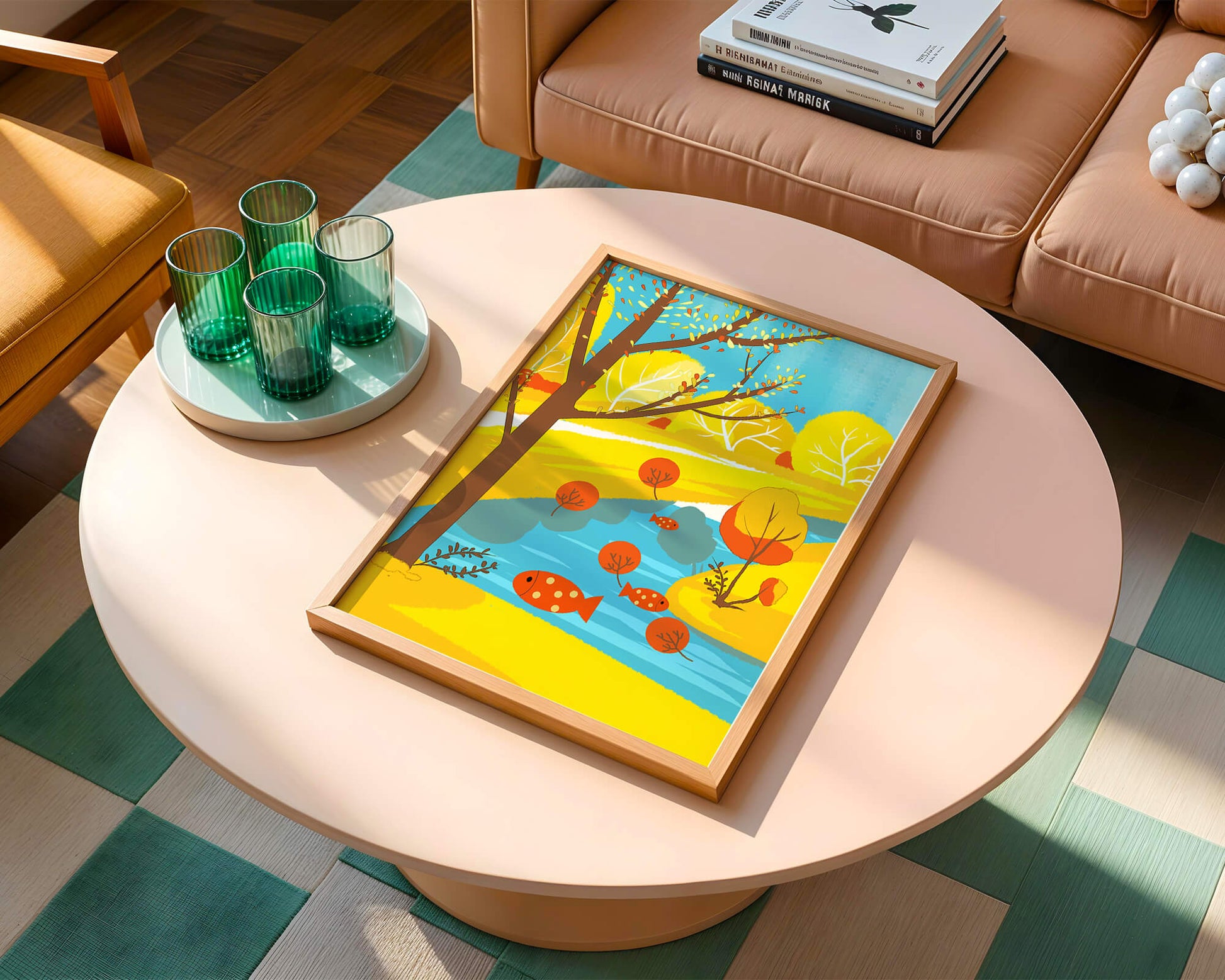 Paysage d'automne coloré avec rivière et arbres vibrants