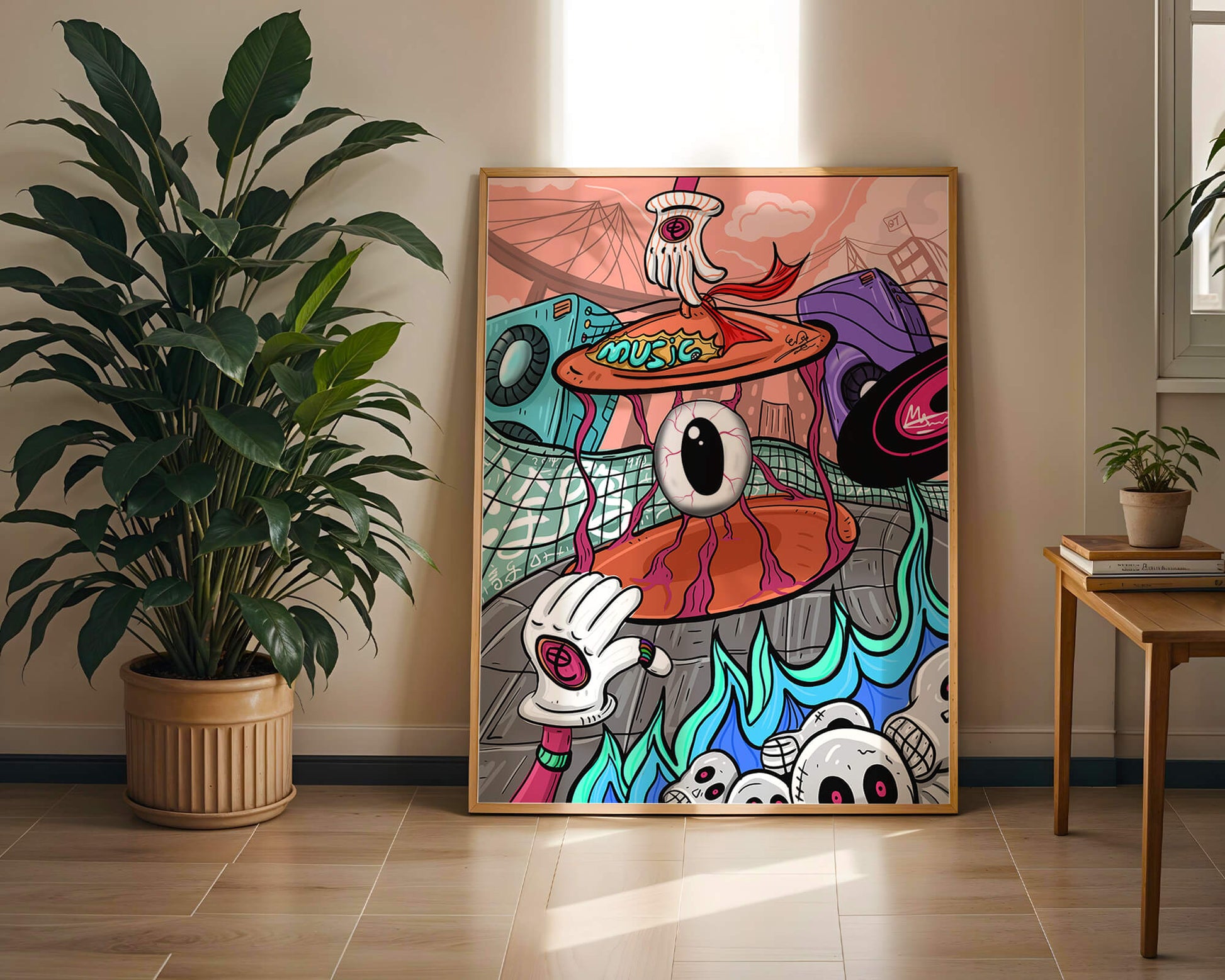 Colorful abstract surrealism illustration featuring vivid eye and surreal elements