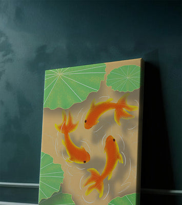 Tranquil pond scene with koi fish and lily pads