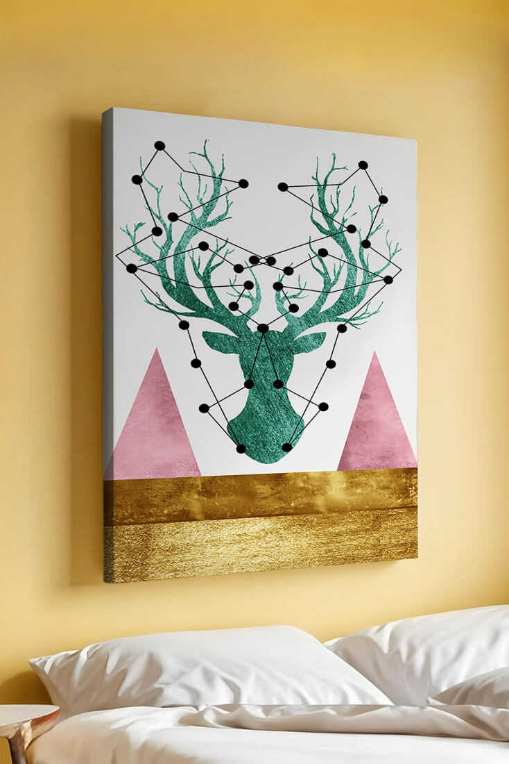 Geometric Deer with Abstract Elements and Gold Accents