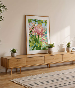 Belle illustration florale avec chrysanthème et feuilles vertes