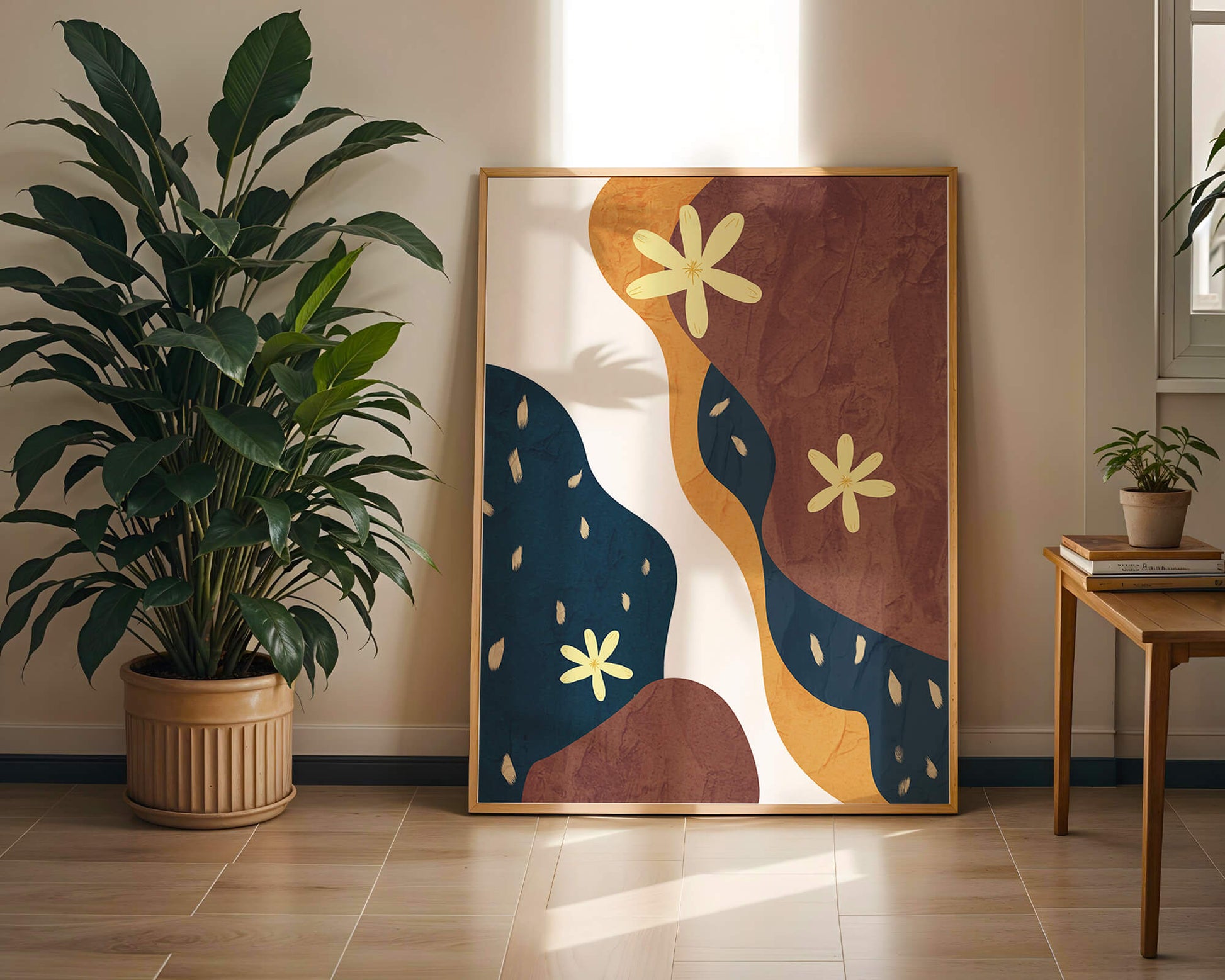 Abstract Floral Composition with Bold Colors and Textures