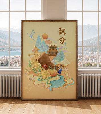 Charming autumn scene with traditional elements and nature motifs