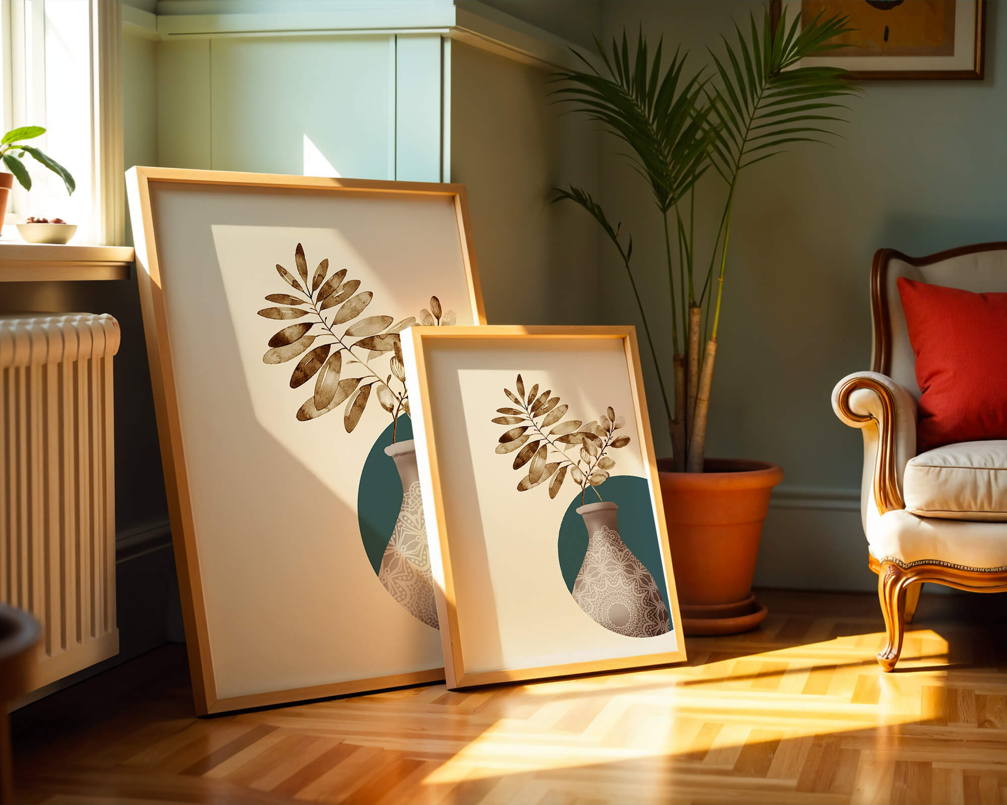 Elegant Botanical Illustration With Mandala Vase - Mi tienda