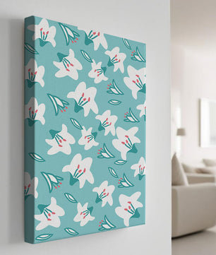Motif floral avec des lys blancs sur un fond turquoise