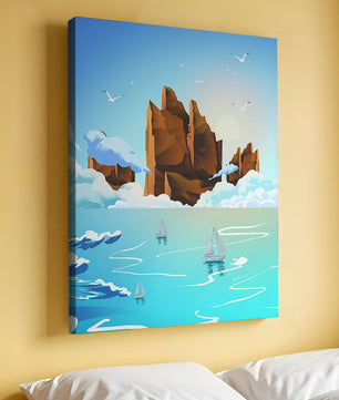 Majestic Sea Cliffs and Sailboats in Serene Landscape