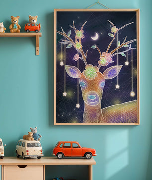 Illuminated Fantasy Deer with Floral Antlers and Hanging Stars - Mi tienda