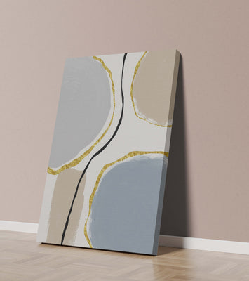 Abstract Painting with Gold Accents and Organic Shapes