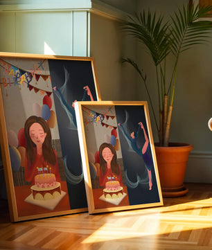 Geburtstagsfeier-Illustration mit Kuchen und Tanzfigur