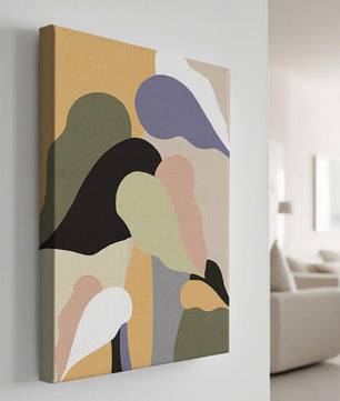 Abstract organic shapes in pastel colors with textured background