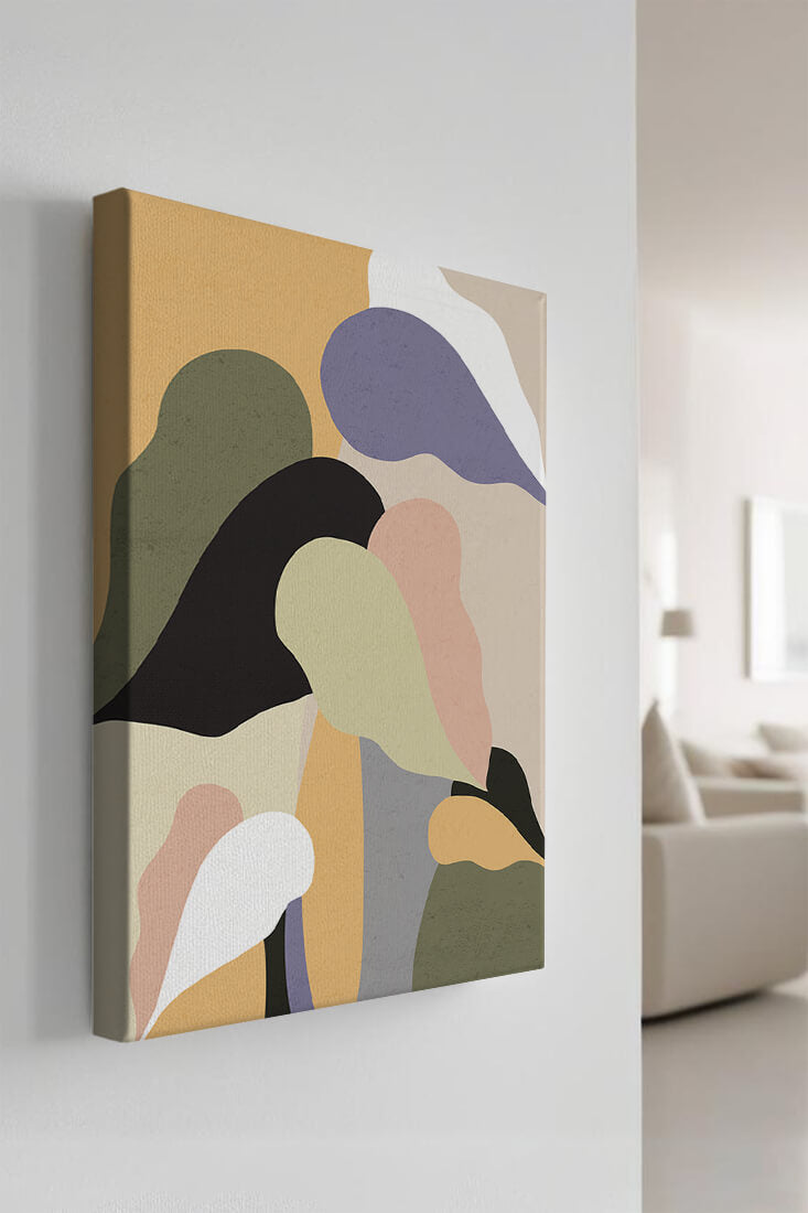 Abstract organic shapes in pastel colors with textured background