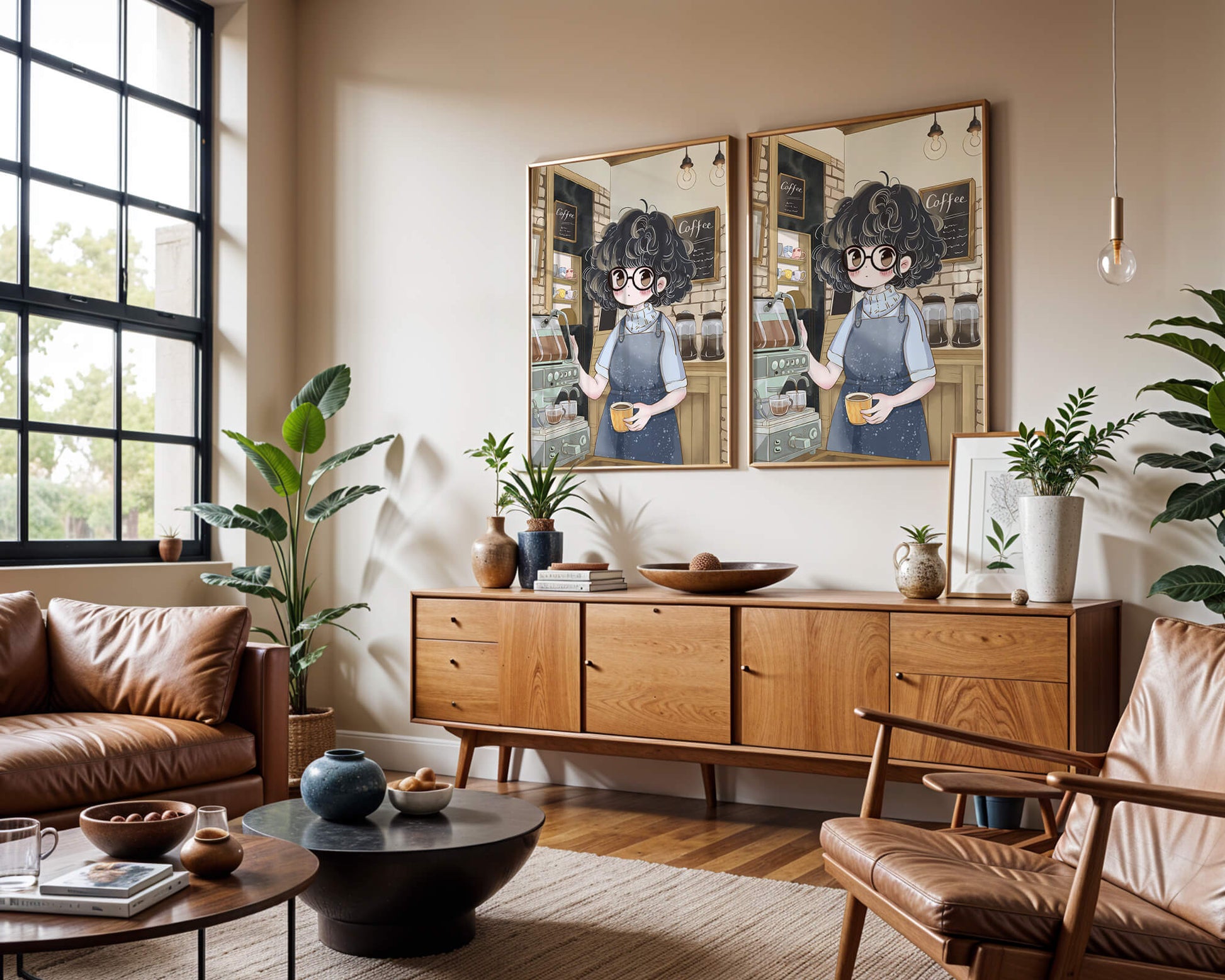 Escena encantadora de café con barista preparando café