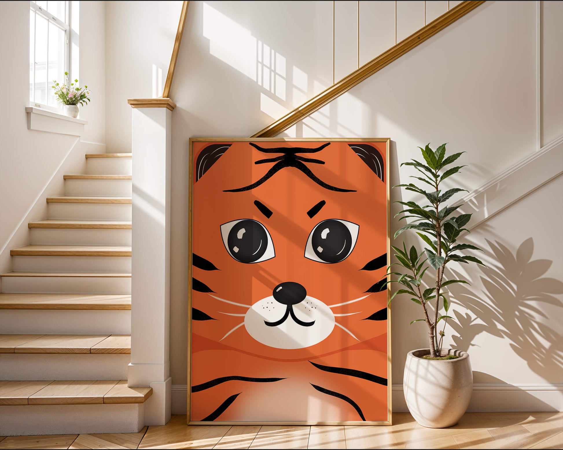 Adorable tiger face illustration with bold features