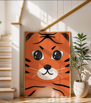 Adorable tiger face illustration with bold features