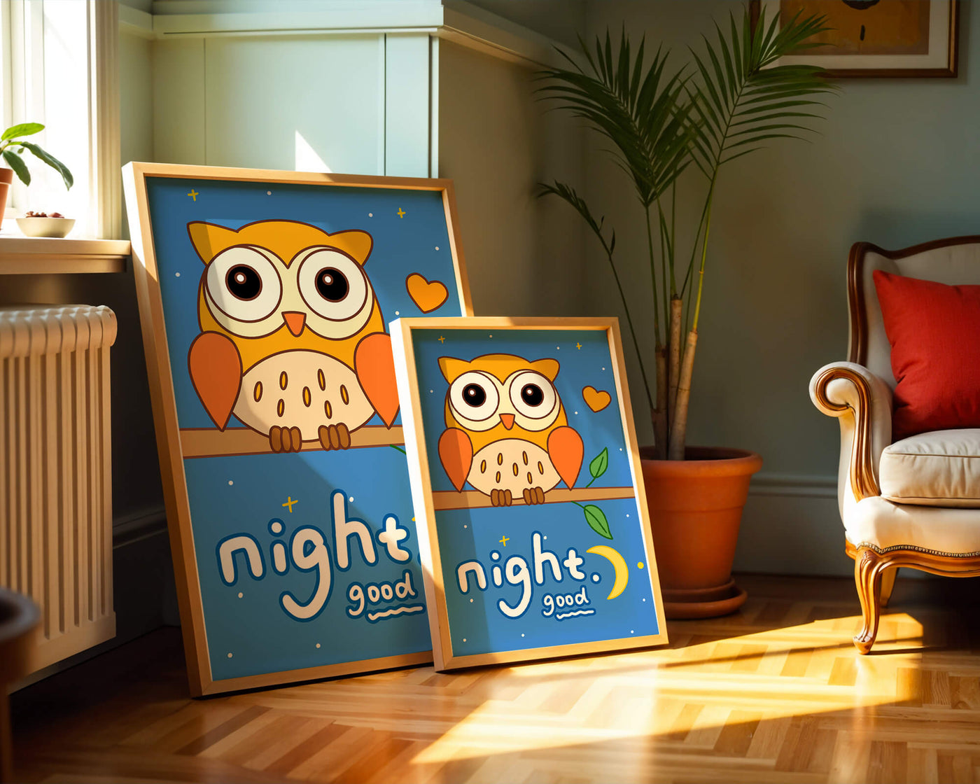 Colorful owl illustration with night theme and positive message