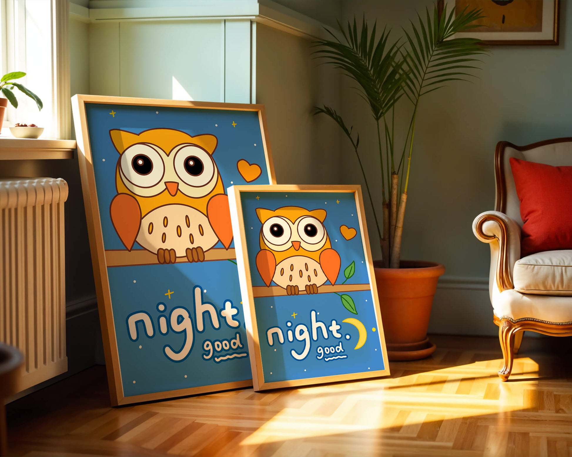 Colorful owl illustration with night theme and positive message