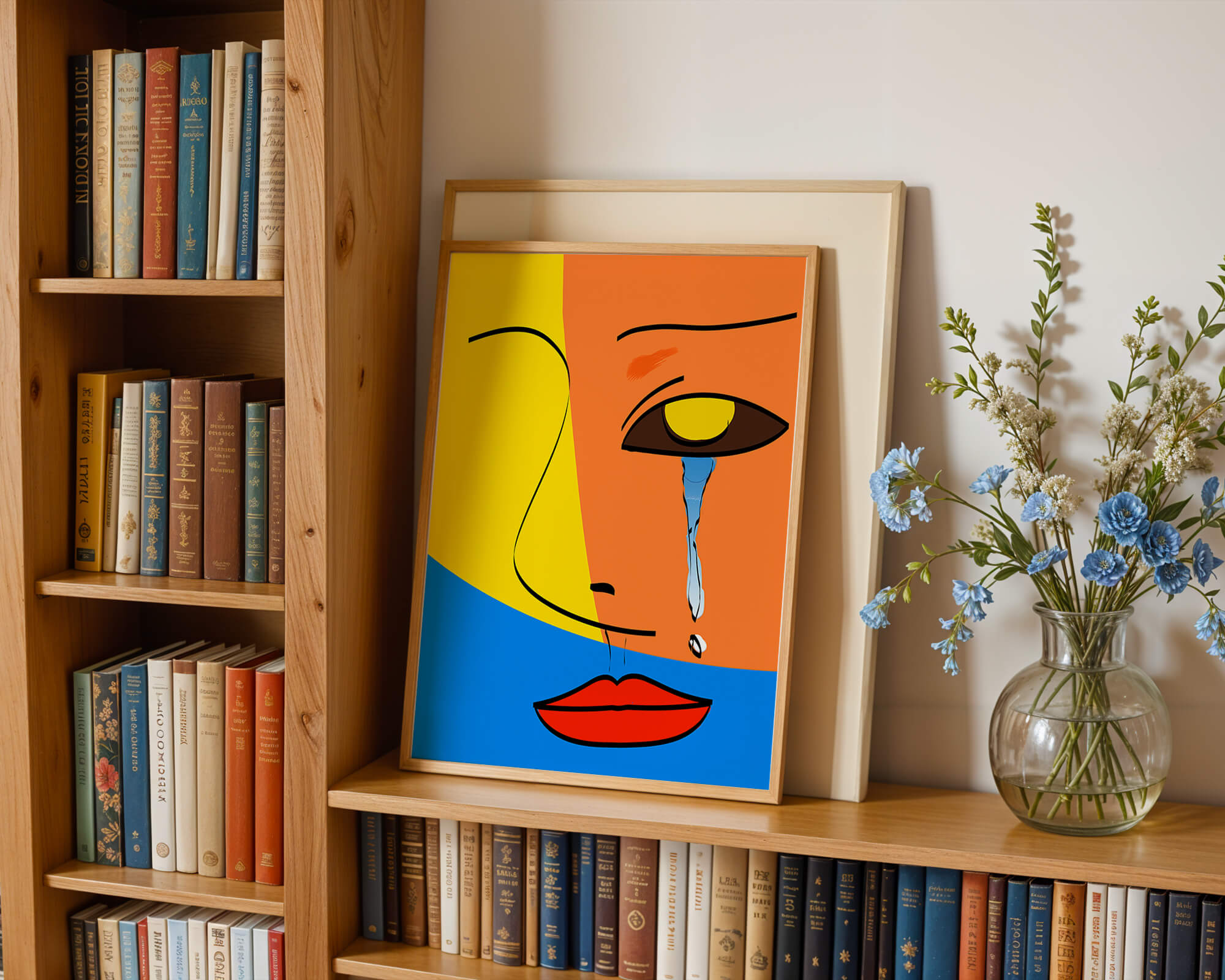 Colorful abstract face art with tear in modern style