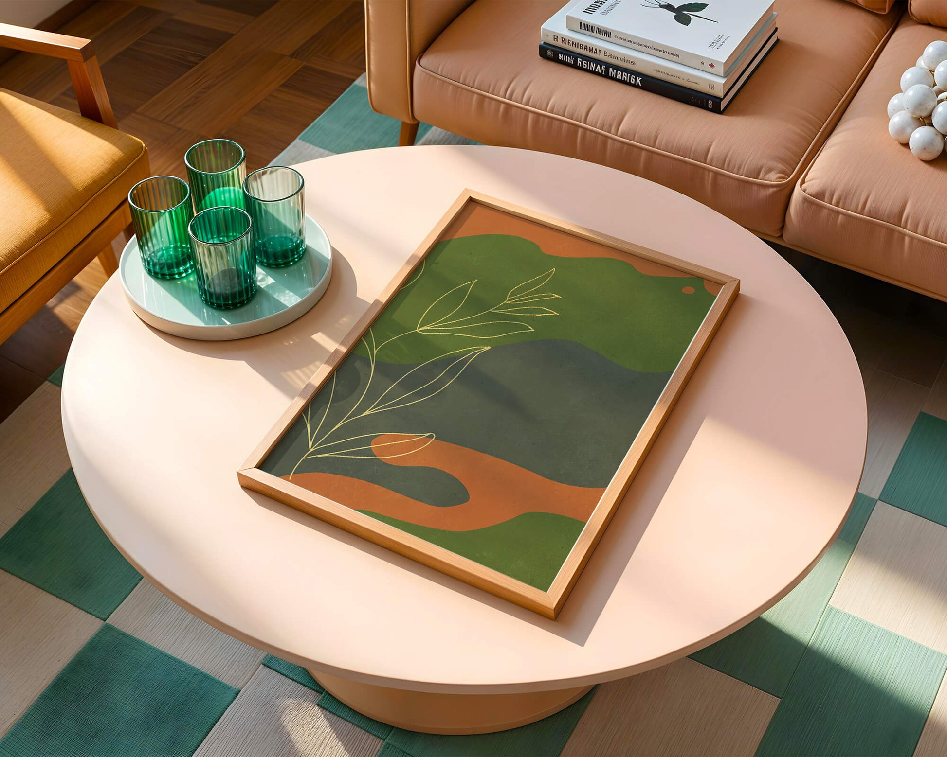 Abstrakte botanische Kunst mit Goldblatt auf buntem Hintergrund