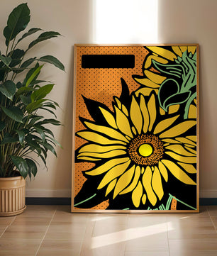 Colorful sunflower illustration with bold lines and dots