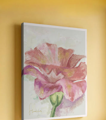 Beautiful pink flower painting with golden accents