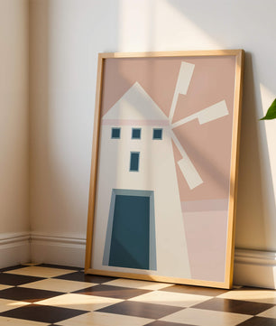 Minimalist geometric house illustration on pastel background
