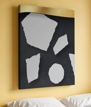 Abstract geometric design with golden accents and stone texture