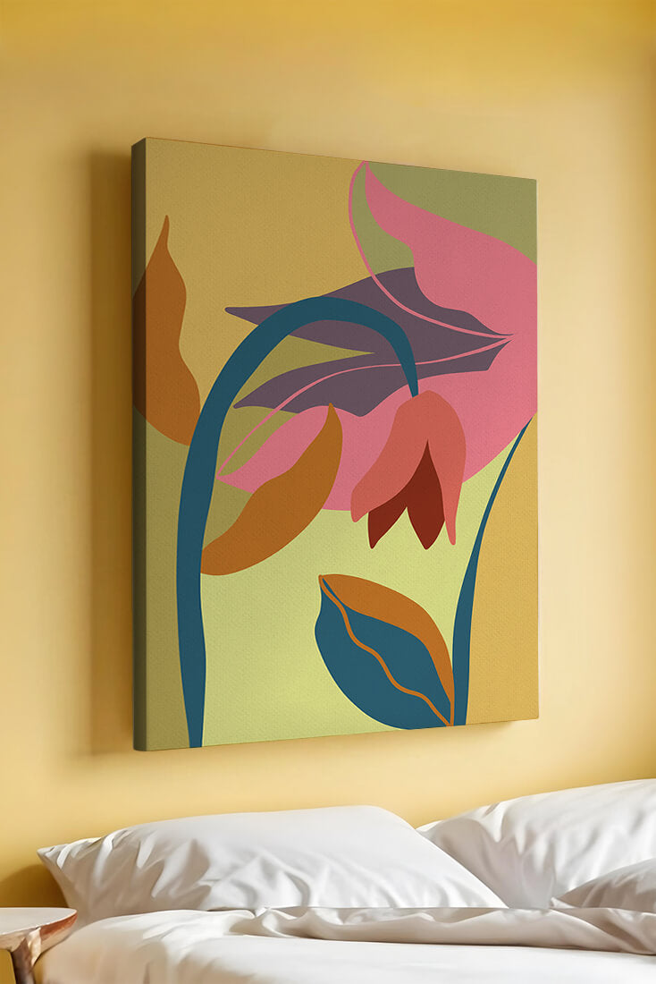 Abstract floral illustration with vibrant colors and organic shapes