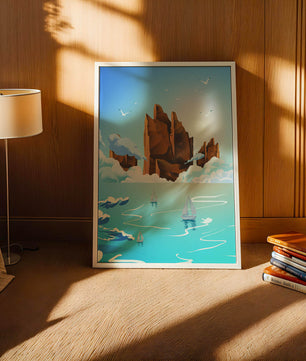 Majestic Sea Cliffs and Sailboats in Serene Landscape