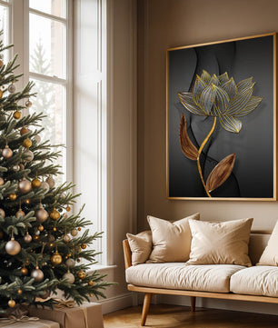 Elegant Gold Outlined Lotus On Dark Background - Mi tienda