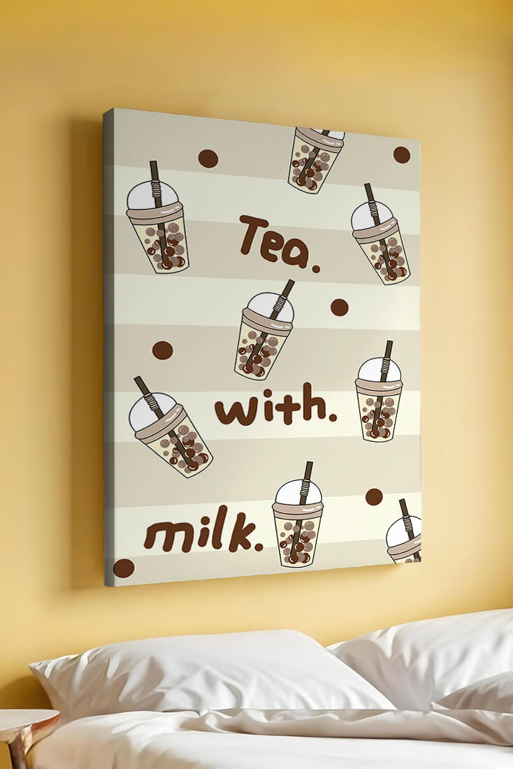 Boba tea pattern with text and bubble illustrations