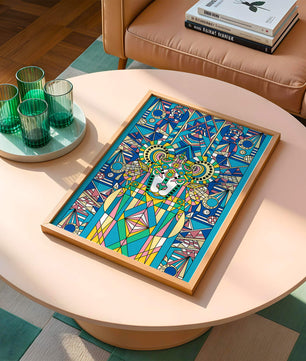 Geometrische Widder-Illustration in lebendigen Farben