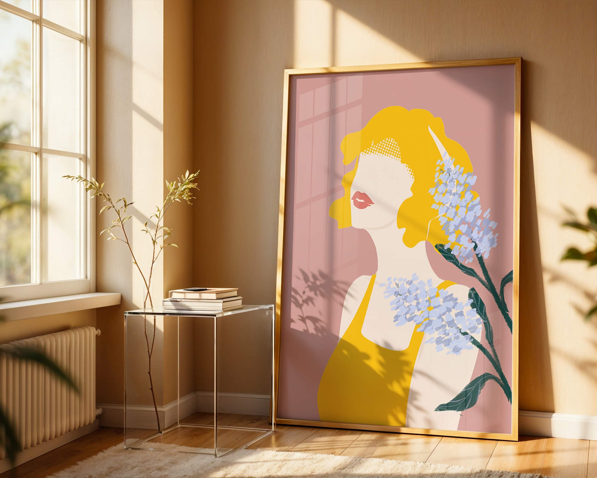 Abstract Portrait with Yellow and Lavender Accents