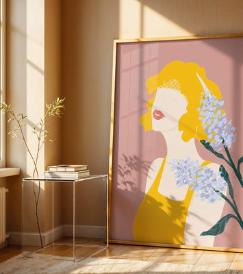 Abstract Portrait with Yellow and Lavender Accents