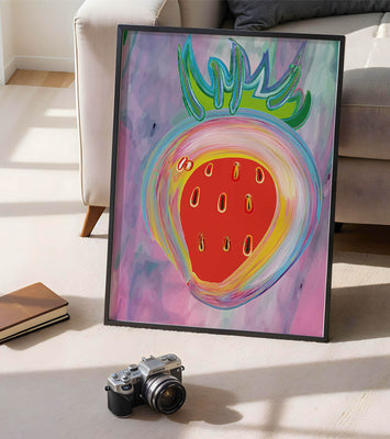 Colorful abstract strawberry with vibrant brush strokes